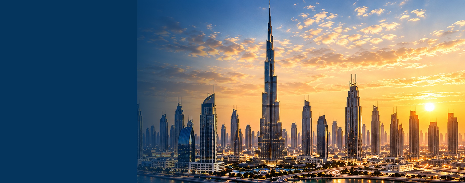 Dubai skyline at golden hour